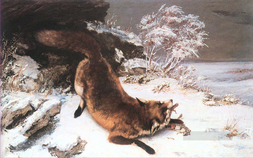 雪の中のキツネ 写実主義の画家 ギュスターヴ・クールベ 動物油絵